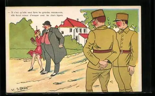 Künstler-AK V. Spahn: Si c`est qu`elle veut faire les grandes manoeuvres...