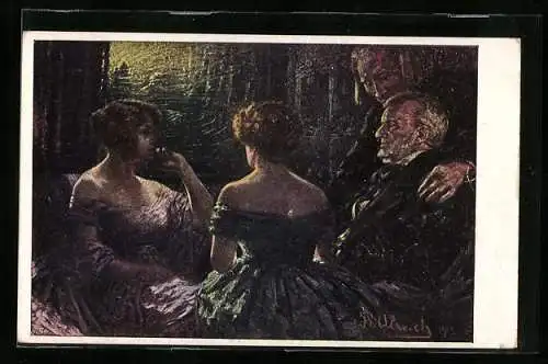 Künstler-AK Fritzi Ulreich: Ballszene im Halbdunkel