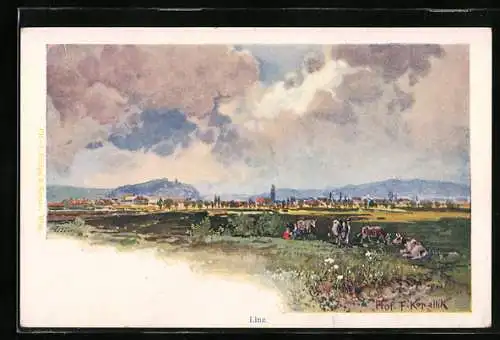 Künstler-AK Franz Kopallik: Linz, Panorama