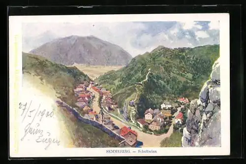 Künstler-AK Franz Kopallik: Schottwien, Semmering, Panorama