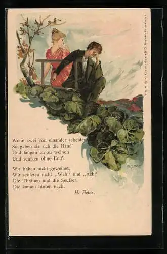 Künstler-AK Gottfried Graf: Trauriges Liebespaar mit Gedicht von H. Heine