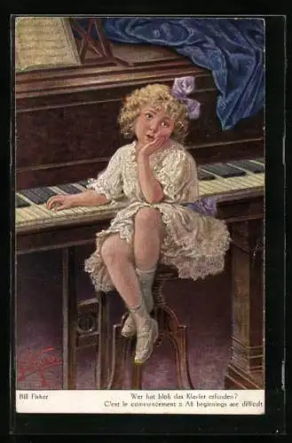 Künstler-AK Bill Fisher: Wer hat bloss das Klavier erfunden?