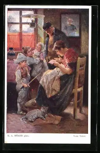 Künstler-AK Rud.A. Höger: Vom Vater, Familie hat Feldpost bekommen