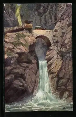 Künstler-AK Rudolf Alfred Höger: Eggental, Wasserfall an der Dolomitenstrasse
