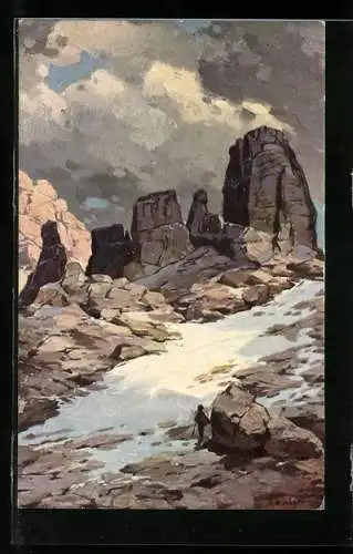 Künstler-AK Rudolf Alfred Höger: Falzarego, Cinque Torri
