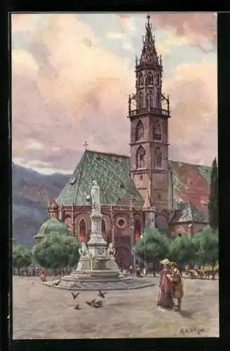Künstler-AK Rudolf Alfred Höger: Bozen, Pfarrkirche im Abendlicht