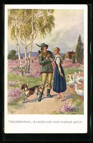 Künstler-AK Friedrich Kaskeline: Feinsliebchen, du sollst mir nicht barfuss geh`n