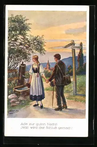 Künstler-AK Friedrich Kaskeline: Ade zur guten Nacht! Jetzt wird der Schluss gemacht!