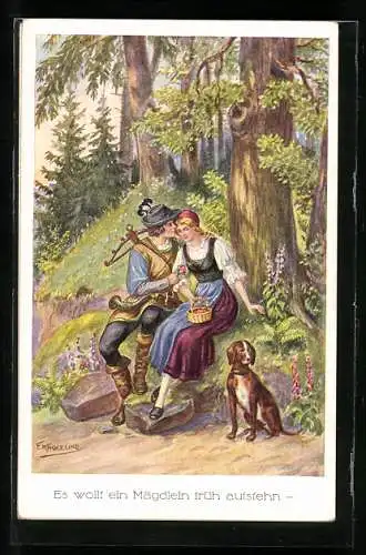 Künstler-AK Friedrich Kaskeline: Es wollt ein Mägdlein früh aufstehn