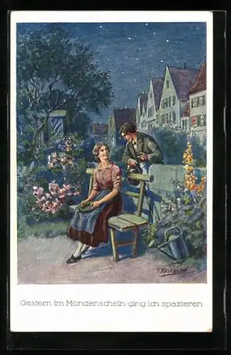 Künstler-AK Friedrich Kaskeline: Gestern im Mondenschein ging ich spazieren