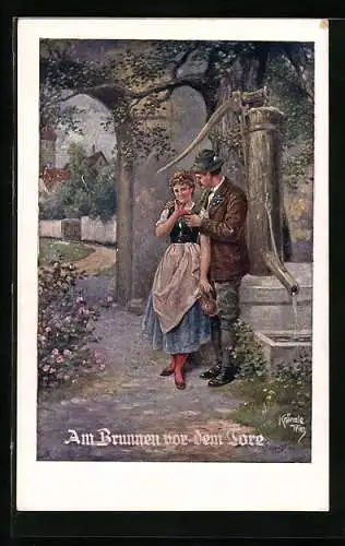 Künstler-AK Kränzle: Am Brunnen vor dem Tore, Liebespaar