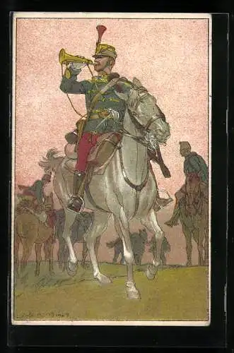 Künstler-AK Ludwig Koch: Kavallerist bläst zum Aufbruch