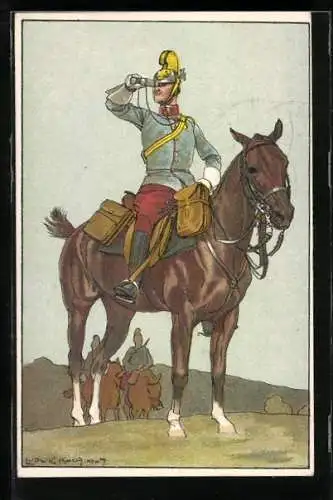 Künstler-AK Ludwig Koch: Kavallerist blickt durch ein Fernglas