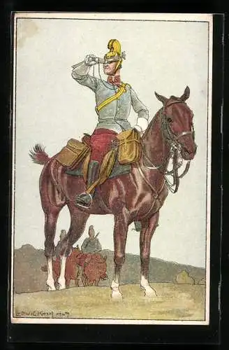 Künstler-AK Ludwig Koch: Kavallerist blickt durch ein Fernglas