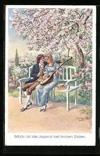 Künstler-AK Friedrich Kaskeline: Schön ist die Jugend bei frohen Zeiten, Paar mit Laute