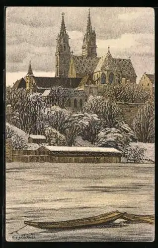 Künstler-AK Ernst E. Schlatter: Basel, Münster im Winter