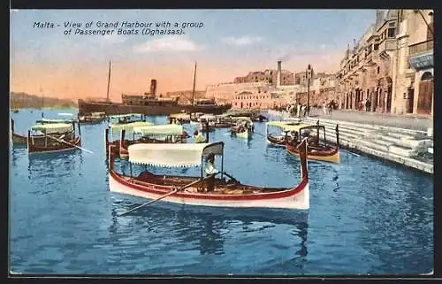 AK Malta, View of Grand Harbour with a group of Passenger Boats