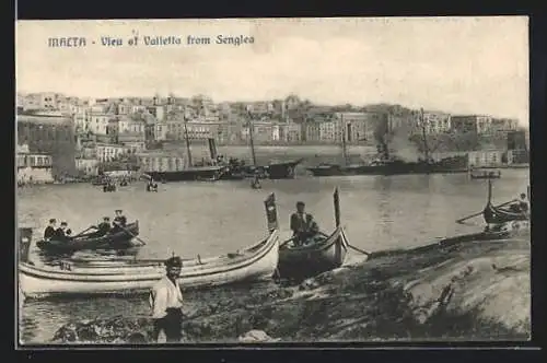 AK Malta, View of Valleta from Senglea, Schiffe, Ruderboote
