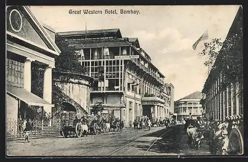 AK Bombay, Great Western Hotel, Ochsengespann