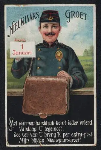 AK Briefträger hat einen Neujahrsgruss in seiner Tasche