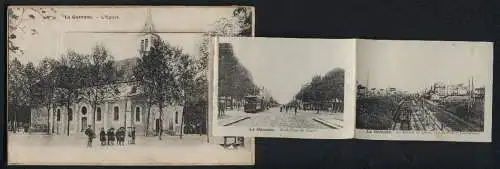 Leporello-AK La Garenne, L`Eglise, Rue Voltaire, La Colonne, Strassenbahn