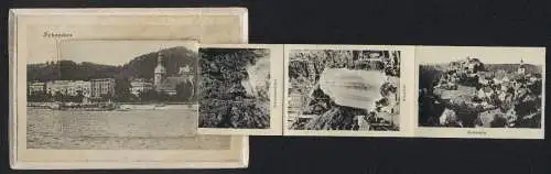 Leporello-AK Schandau, Ortsansicht vom Wasser aus, Prebischtor, Gasthaus Brand, Bastei, Hohenstein
