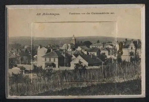 Leporello-AK Alt Mörchingen, Panorama von der Garnisonskirche aus, Bombengasse, Schloss, Bergstrasse, Schwedenkreuz
