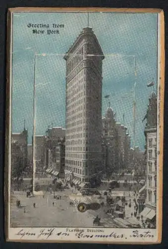 Leporello-AK New York, NY, Flatiron Building, Statue of Liberty, Madison Square Garden, Brooklyn Bridge