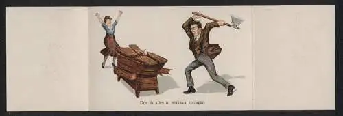 Mechanische-AK Mann tanzt fröhlich auf eine Dame zu, zerschlägt die Kommode