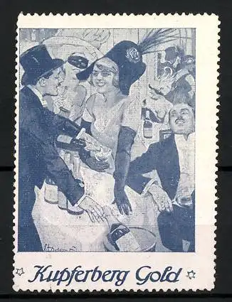 Reklamemarke Kupferberg Gold, Gesellschaft feiert mit Sekt