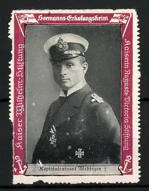 Reklamemarke Kapitänleutnant Weddigen im Portrait, Seemanns-Erholungsheim Kaiserin Auguste Victoria-Stiftung