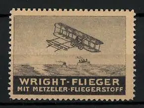 Reklamemarke Wright-Flieger mit Metzeler Fliegerstoff