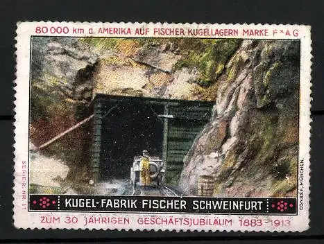 Reklamemarke Fischer Kugellager FAG, Kugellfabrik Fischer Schweinfurt, 30 jähr. Geschäftsjubiläum 1883-1913, Auto