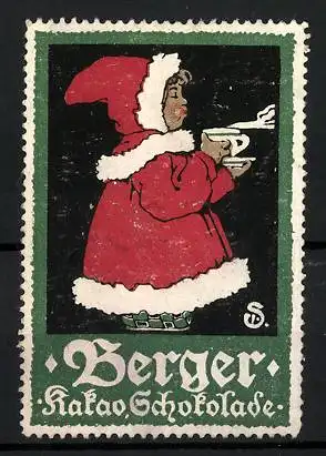 Künstler-Reklamemarke Sigmund von Suchodolski, Berger Kakao & Chocolade, Mädchen mit Tasse