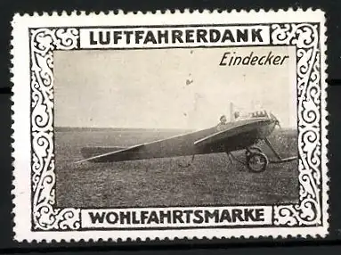 Reklamemarke Eindecker auf dem Flugfeld stehend, Wohlfahrtsmarke Luftfahrerdank