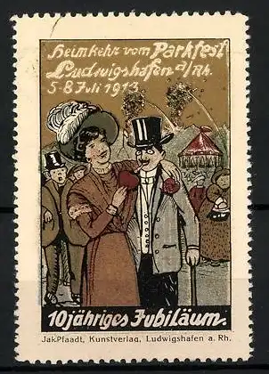 Reklamemarke Ludwigshafen, Parkfest & 10 jähr. Jubiläum 1913, Besucher kehren heim