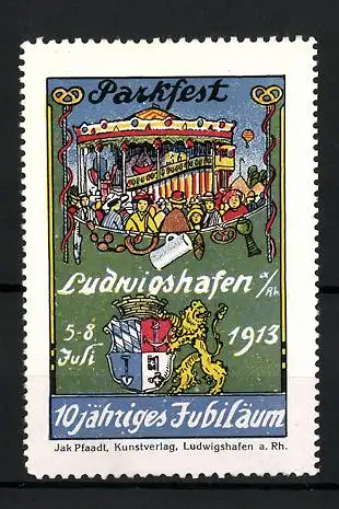 Reklamemarke Ludwigshafen, Parkfest & 10 jähr. Jubiläum 1913, Karussell