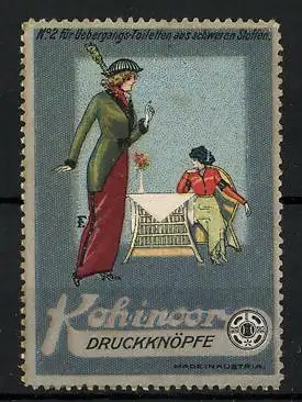 Reklamemarke Koh-i-noor Druckknöpfe, zwe elegant gekleidete Damen