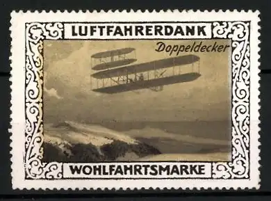 Reklamemarke Doppeldecker im Flug, Wohlfahrtsmarke Luftfahrerdank