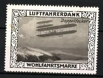 Reklamemarke Doppeldecker im Flug, Wohlfahrtsmarke Luftfahrerdank