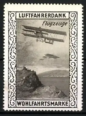Reklamemarke Flugzeuge überfliegen eine Landschaft, Wohlfahrtsmarke Luftfahrerdank