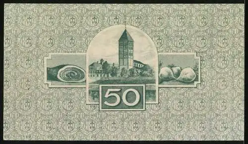 Notgeld Niederlahnstein 1917, 50 Pfennig, Dampfer in Fahrt, Wappen