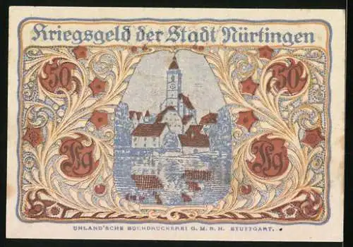 Notgeld Nürtingen 1920, 50 Pfennig, Kirche, Wappen