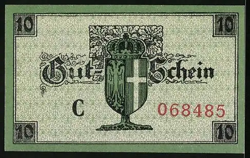 Notgeld Neuss 1919, 10 Pfennig, Schloss, Wappen