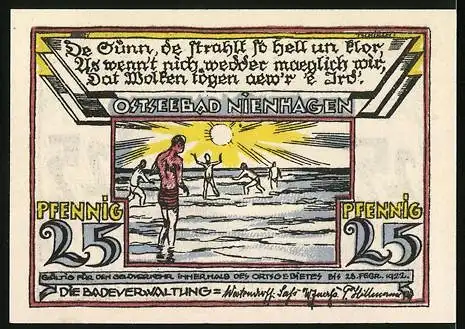 Notgeld Nienhagen /Ostsee 1922, 25 Pfennig, Uferpartie