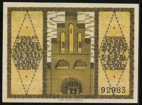 Notgeld Neustadt i. Holstein, 20 Pfennig, Gebäudeansicht, Stadtsiegel