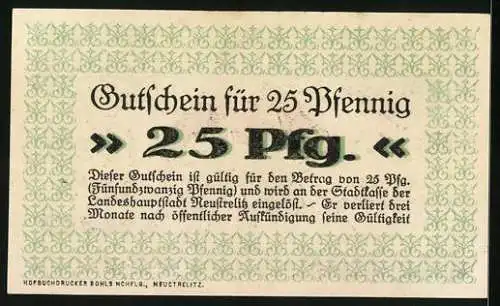 Notgeld Neustrelitz 1920, 25 Pfennig, Mann mit leeren Taschen