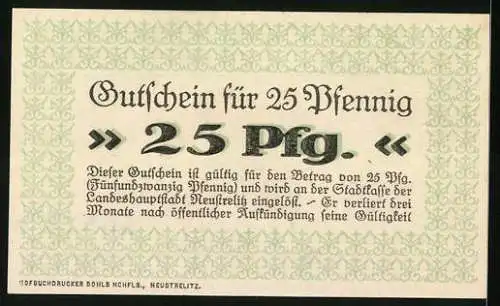 Notgeld Neustrelitz 1920, 25 Pfennig, Mann mit leeren Hosentaschen
