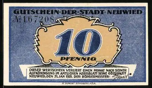 Notgeld Neuwied 1921, 10 Pfennig, Bauer bei der Aussaat