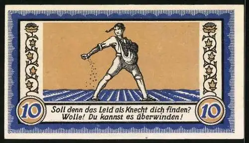 Notgeld Neuwied 1921, 10 Pfennig, Bauer bei der Aussaat